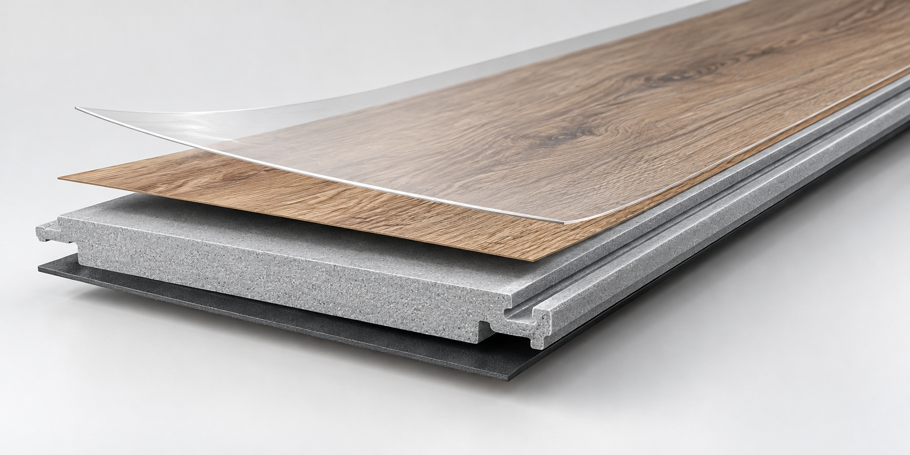 SPC flooring layer structure and click-lock profile for quality inspection