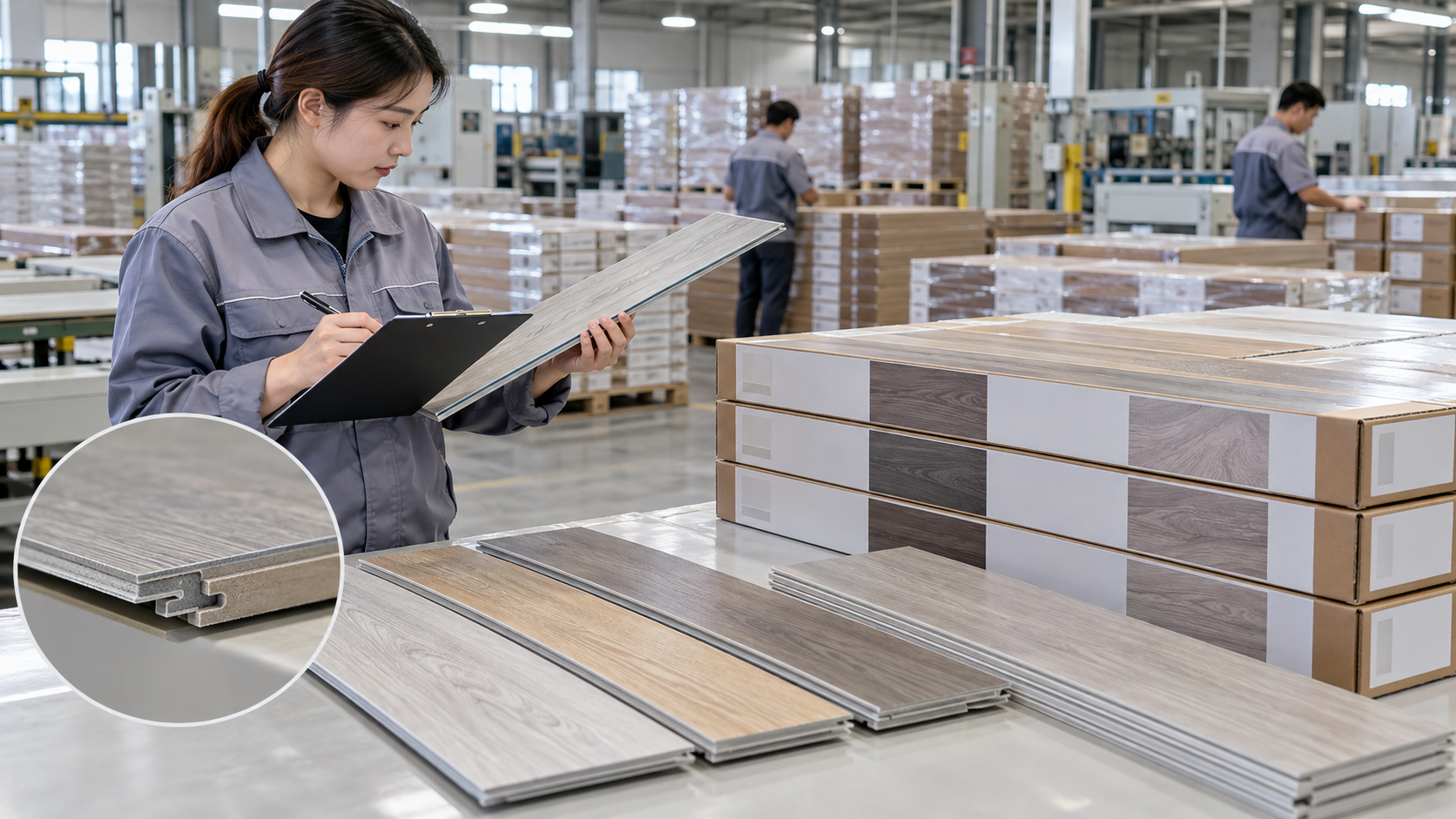 SPC flooring pre-shipment quality control with plank and packaging inspection